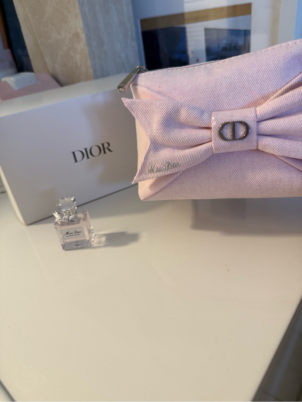 Dior Light Pink Bow Zip Cosmetic Pouch - Picture 2 of 6